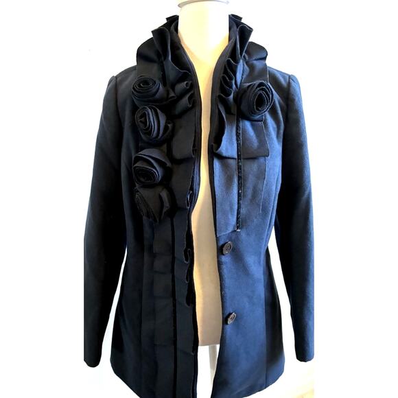 Pea Coat Floral Neck Rosettes Rose Ruffle Collar Victorian Jacket Steampunk M/6 - Picture 3 of 16